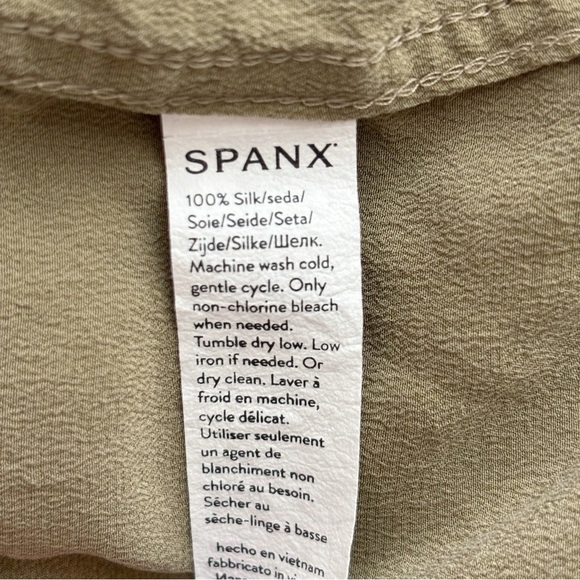 Spanx Low Maintenance Silk Button Down Top Medium Sage Green - Picture 8 of 9